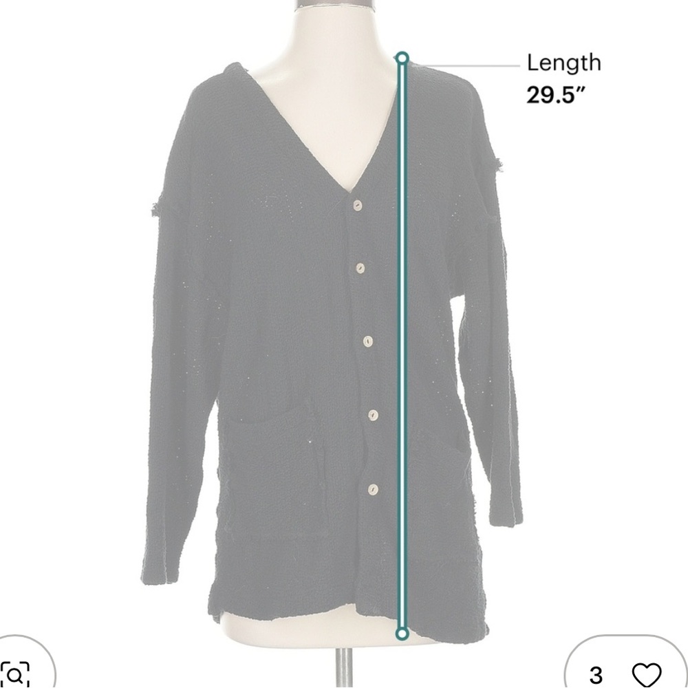 Free People Beach Black Knit Raw Hems Button Open Slit Back Cardigan Sweater XS - Picture 3 of 5